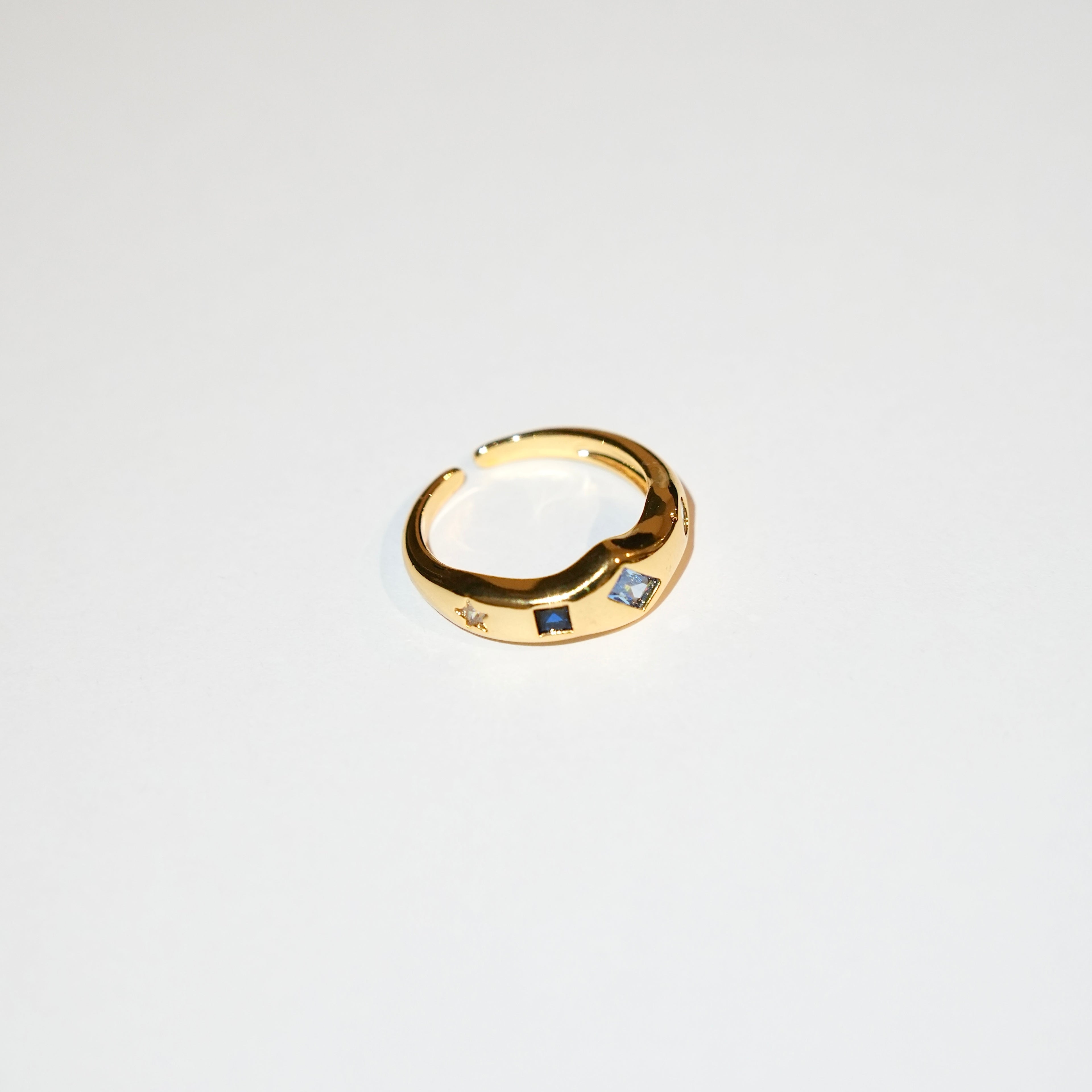 Gold-Tone Adjustable Ring with Blue Gemstone & Star Detail