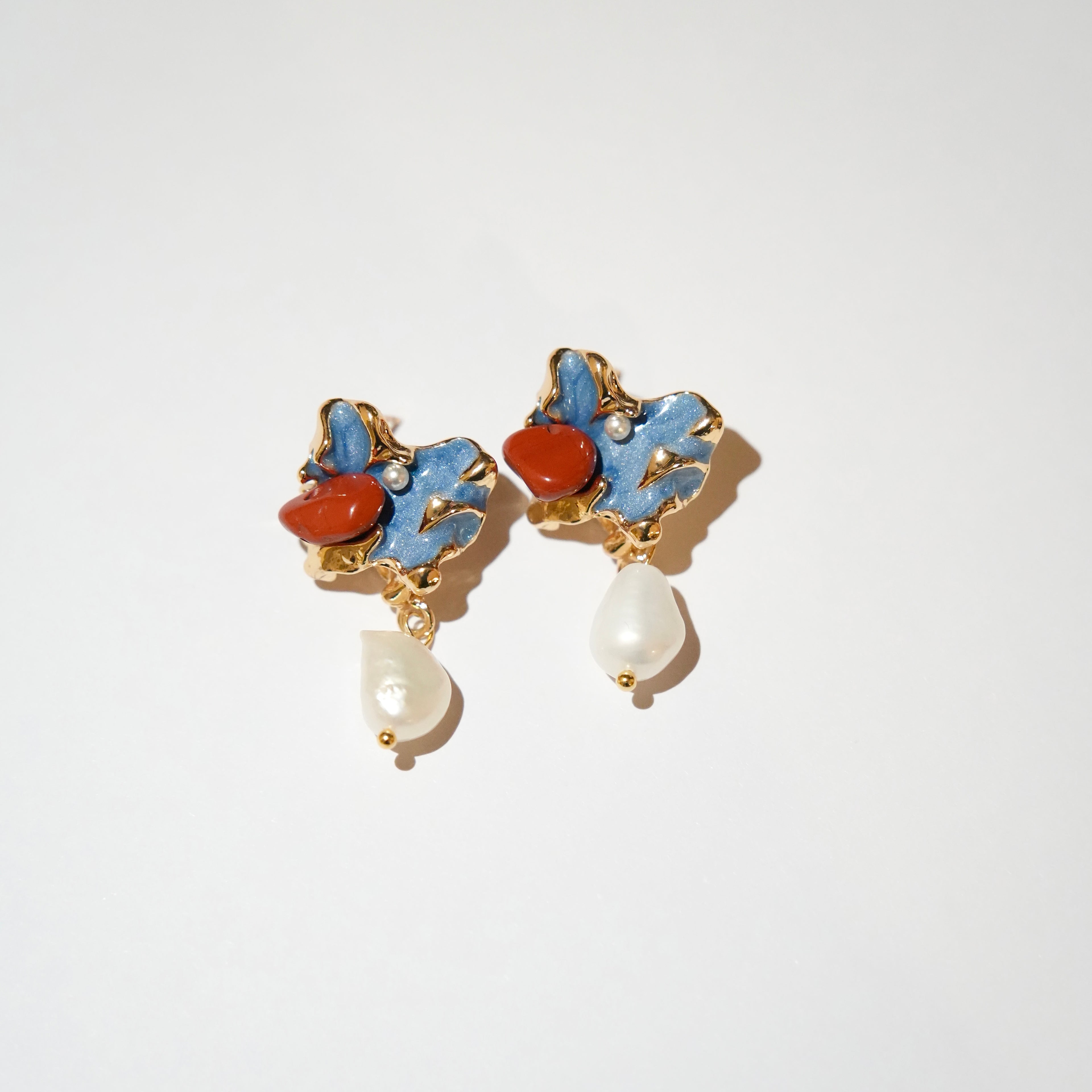 Picasso-Inspired Vintage Enamel Pearl Drop Earrings
