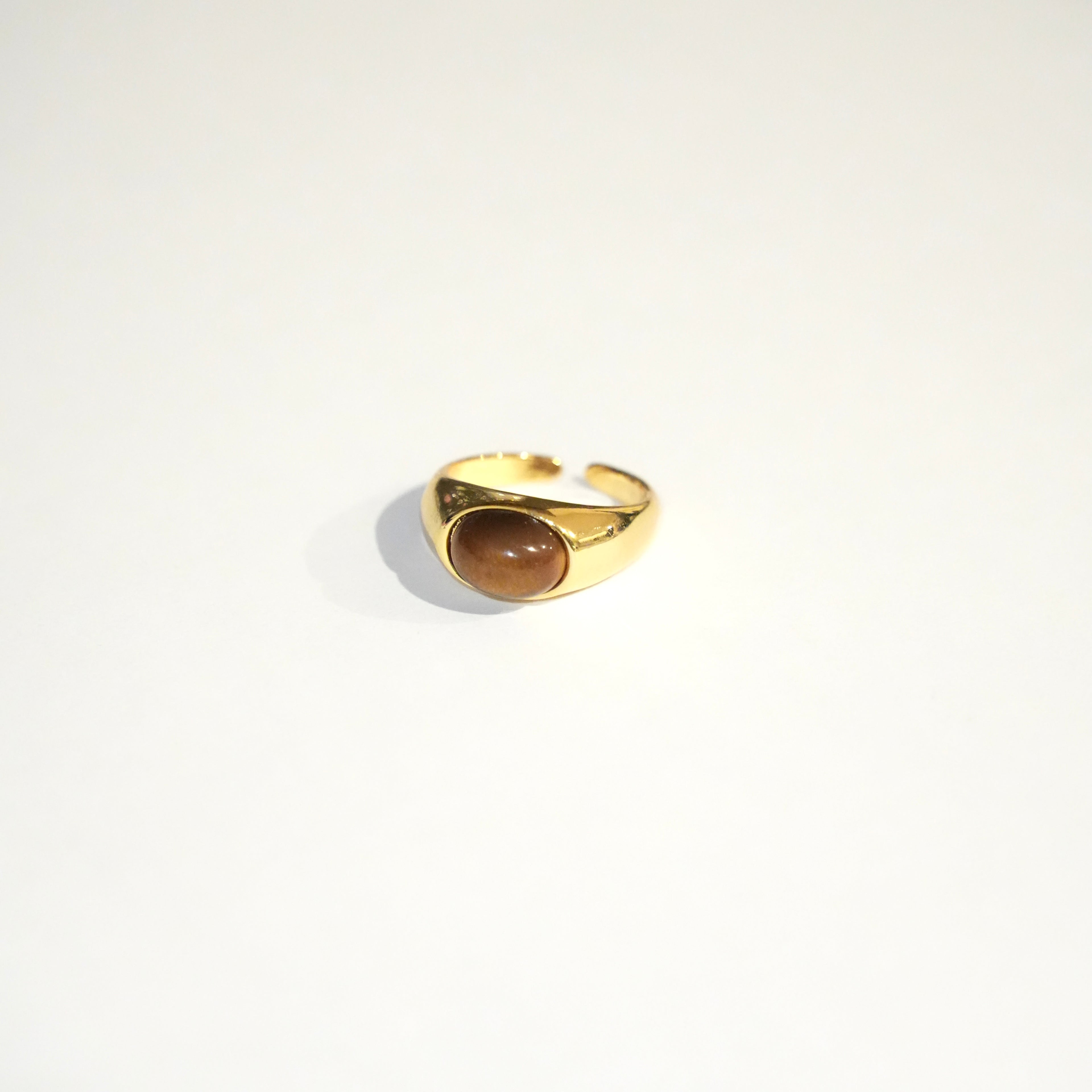 Natural Amber Stone Gold-Tone Adjustable Ring